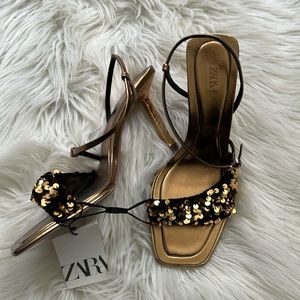 Zara gold sequin heels, size 38 (7.5)